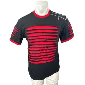 7 Souls Men's Black Red Cutout Zipped Shoulder Short Sleeve Tee T shirt Top Sz M